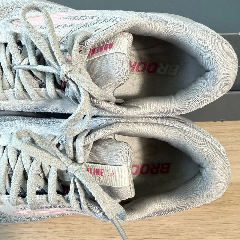 Brooks Adrenaline GTS 24 Grey Pink Road Running Shoes Women's Size 8.5 D Wide